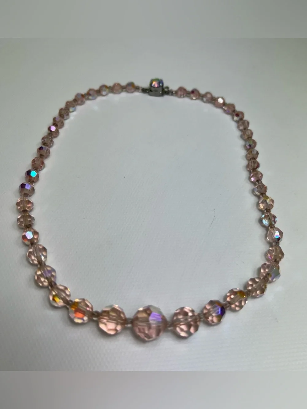 Vintage Crystal Bead Necklace, Aurora Borealis Faceted Glass Beads - Picture 2 of 6